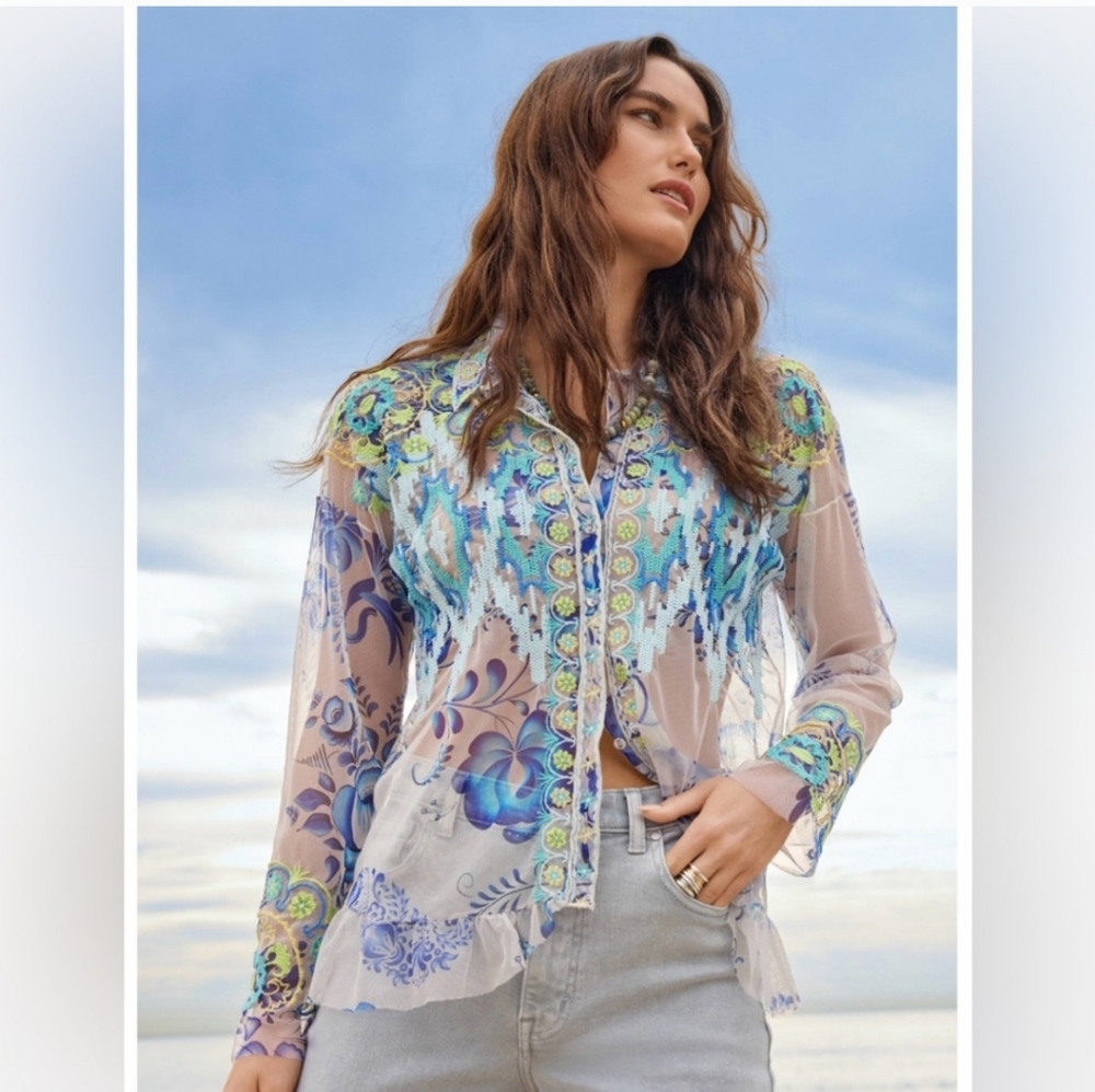 NWT / Johnny Was / Mazzy Embroidered Bohemian Blouse / Medium / $328